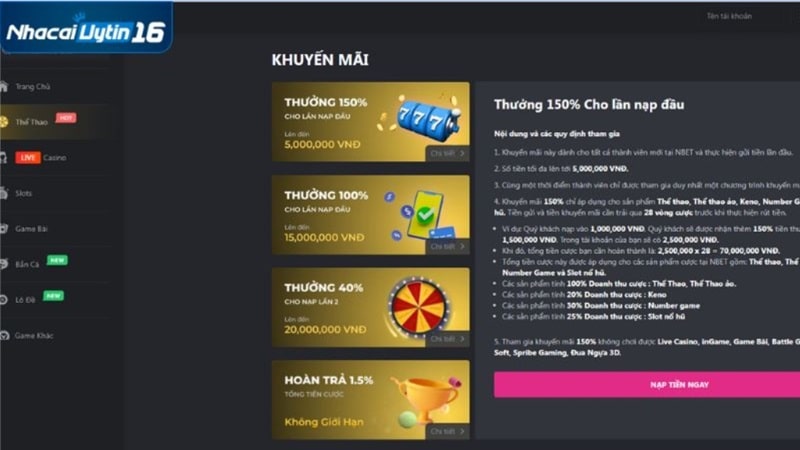 Một số khuyến mãi đặc sắc có tại nhà cái N Bet