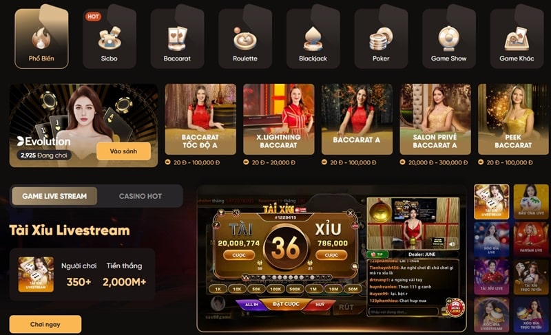 Sảnh casino trực tuyến được nhiều khách hàng lựa chọn