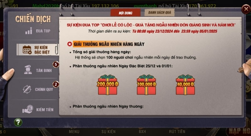 Sự kiện đặc biệt được cập nhật thường xuyên tặng thưởng lớn