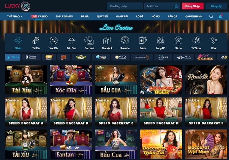 Nhà cái Lucky88 uy tín có sảnh casino trực tuyến cuốn hút
