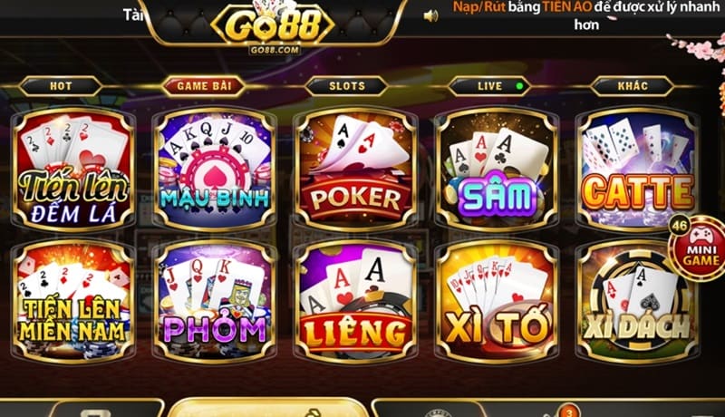 Hệ thống game bài đa dạng, ấn tượng với thiết kế 3D nổi bật
