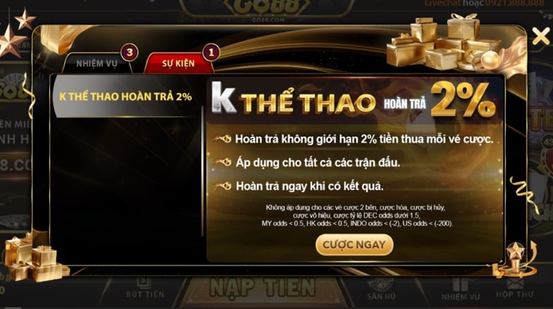 Khuyến mãi liên tục được cập nhật với giá trị tặng thưởng cao