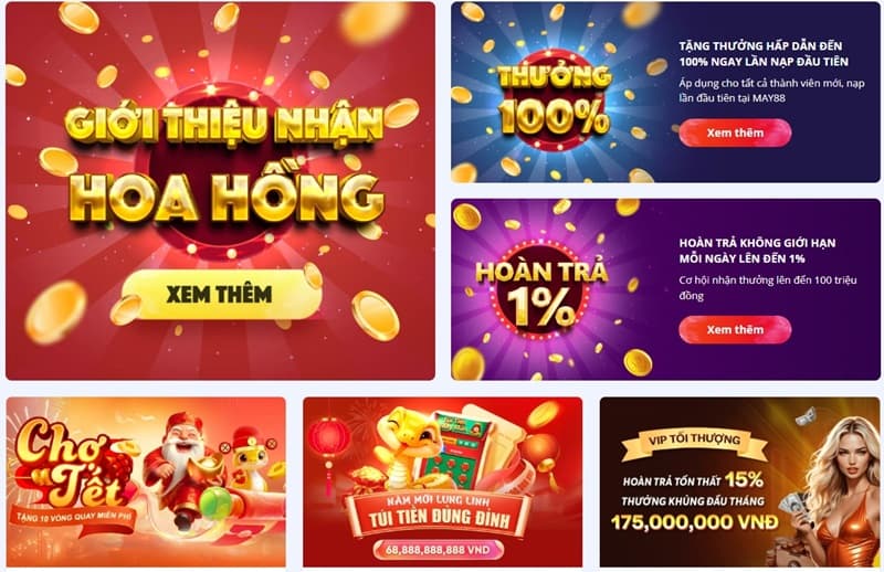 Danh sách những khuyến mãi hấp dẫn của MAY88